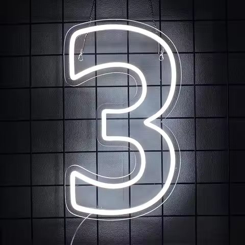 Number 3 LED Neon Light Up Sign, USB Powered Digital Backdrop Decor, Wall Hanging Neon Lamp for Birt