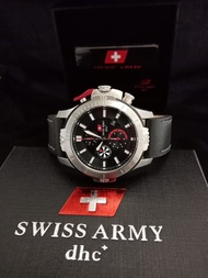 SWISS ARMY DHC+ SA 2187MB ORIGINAL LEATHER SILVER DIAL RED