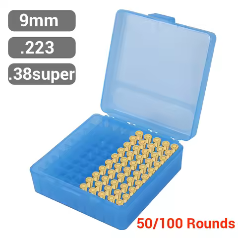 50/100 Rounds Tactical Bullet Box 9mm/.223/.38Super Pistol Rifle Ammo Carry Storage Box Flip-Top Bul