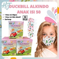 COD (HJ) Masker Duckbill Alkindo Anak 1 Box Isi 50pcs Masker Anak 4Ply