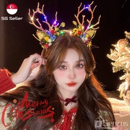 [SG] Antlers Headband Elf Glowing Elk Hair Hoop LED Christmas Headband, Funny Party Dress Up Plush H