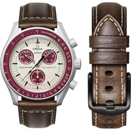Omega Swatch Moonwatch Leather Strap Compatible with Omega X Swatch 20mm Watch, Quick Release Replac