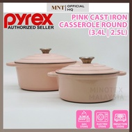 Pyrex 3.4L & 2.5L Cast Iron Casserole Pot– Pink | Dutch Oven, Induction & Oven Safe