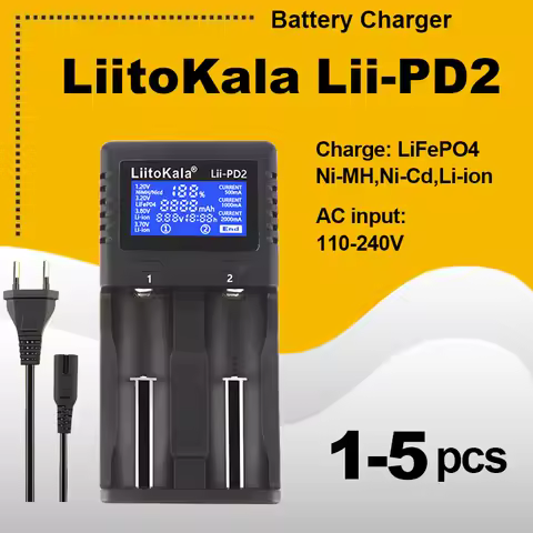 1-5PCS LiitoKala Lii-PD2 18650 Battery Charger for 3.7V Li-ion 18650/18500/16340/26650/21700 /20700/