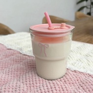 Mocorie - Wimolull Coquette Glass Tumbler Cup Coquette Tumbler Cup/ Ribbon Straw Tumbler/ Pink Ribbo