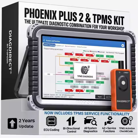 TOPDON Phoenix Plus 2 & TPMS Tool: ECU Coding, Topology Map, Bidirectional Scan Tool, 42+ Resets, CA
