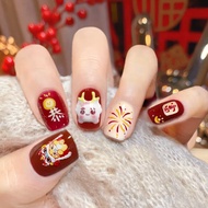 Press-on Nails 穿戴甲 新年贴片 Patch 甲片 美甲贴片  新年美甲 X312假指甲贴片可拆卸穿戴甲新年爆款磨砂吉子龙手工封层光疗美甲Press-on Nails Wear New 