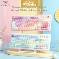Aula F3099 99 Key Tri-Mode Mechanical Feel Keyboard RGB Backlit Rotary Knob Silent for PC Papan Keku