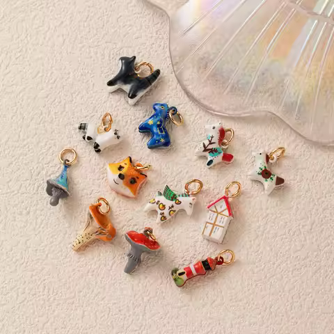 Cute Animal Pendant Colorful Heart Horse Fox Mushroom Charm Handmade DIY Jewelry Making Necklace Bra