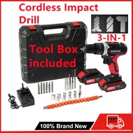 Cordless Impact Drill Set Drill+Lithium Battery 2 Speed Electric Drill 3-IN-1 588VF Warrant