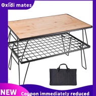 Oxidi mates ♘EcoSport Iron Multipurpose Outdoor Camping Picnic Table Stackable Rack Bamboo Wood Table Top Storage Bag✾