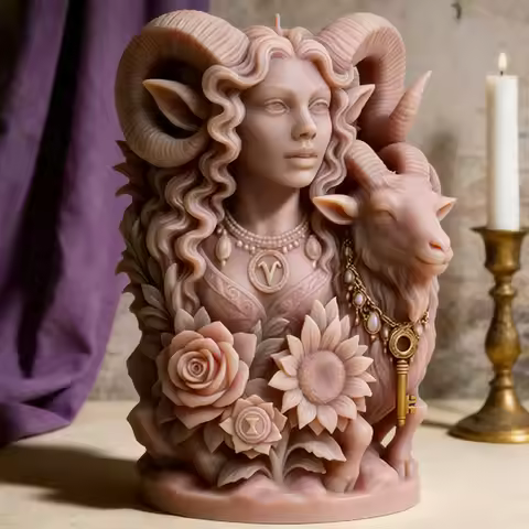 Goat Goddess Scent Candle Silicone Mold 3D Sheep Horn Girl Gypsum Resin Soap Home Decor Mould Candle