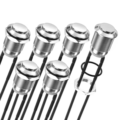 DaierTek 6PCS 12mm Momentary Push Button Switch 12V Metal Waterproof Pushbutton Switch Silver Normal