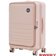 【SWICKY】24吋前開式全對色奢華旗艦旅行箱/行李箱(櫻花粉)