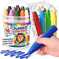 Jumbo Crayons For Toddlers 1-3 - 16pc Toddler Crayons For Kids Ages 4-8 1-3 2-4 - With Printed & PDF
