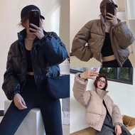 พร้อมส่ง | เสื้อกันหนาวหนัง PU (Down Jacket) กันลม กันหิมะ กันละอองได้นะคะ มีกระเป๋า 2 ข้าง เป็นตัวส