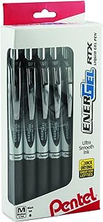 Pentel EnerGel RTX RT Liquid Gel Pen, Med, Metal Tip, 0.7mm, Black Ink, 12-Pk Window Box of 12 (BL77PC12A1)
