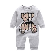 Baby Rompers Brand Style Newborn Baby Clothes Plaid Striped Cotton Embroidery Cartoon Bear Toddler B