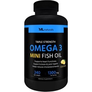 ML Naturals Omega 3 Mini 1300mg 240 Softgels, Easy to Swallow, Odor-Free and Burp-Free, High Potency