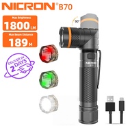 NICRON B70 / b70plus ไฟฉาย  ความสว่างสูงไฟฉาย 1800/1200lm ลำแสงยาว 178m/189m พร้อมแสงสีขาว / แสงสีแด