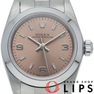 勞力士蠔式恆動女錶 76080(Y)，附保固卡，不鏽鋼材質，粉紅錶盤，拋光處理，2002 年款，成色極佳 [二手]