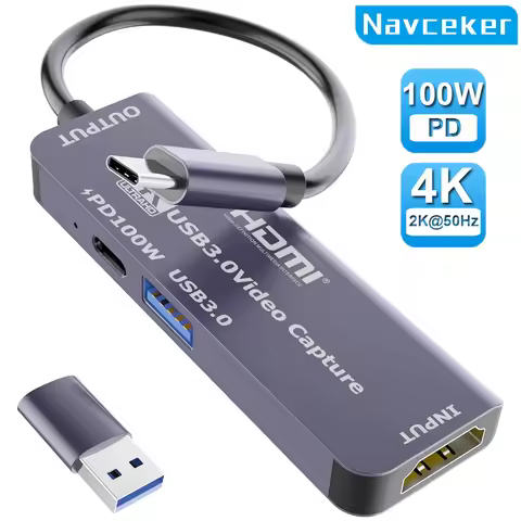 Navceker USB 3.0 Video Capture Card With 100W PD For Meta Quest 3 iPad HDMI to USB/Type-c Gaming Liv