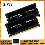 ชุด2ชิ้น8GB (2*4GB) 16GB (2*8GB) DDR3/DDR3L 1066/1333/1600/1866MHz หน่วยความจำแล็ปท็อป PC3/PC3L-8500/10600/12800/14900 1.5V/1.35V Sodimm RAM คอมพิวเตอร์โน้ตบุ๊ค HyperX Impact หน่วยความจำ