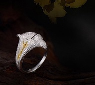 真正的 S999 純銀首飾手工銀杏葉女式戒指