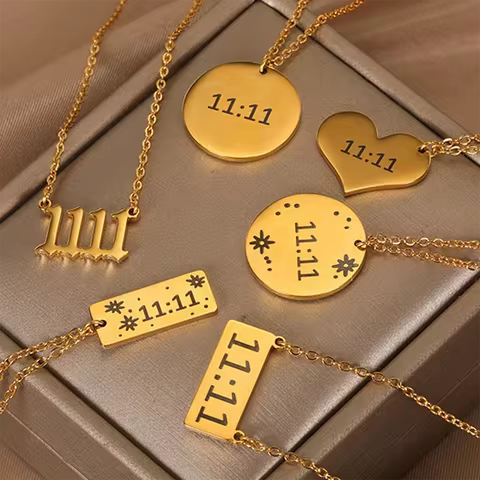Elegant Angel Number 1111 Pendant Necklace Women Exquisite Gold Color Stainless Steel Waterproof Cha