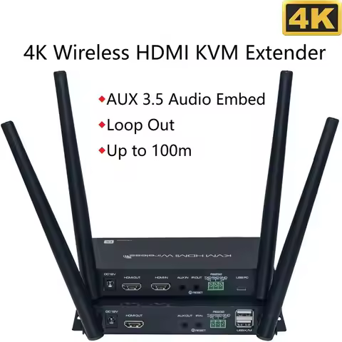 4K Wireless HDMI-compatible Extender Antenna 100m 330ft Sender Video Transmitter Receiver KVM USB RS