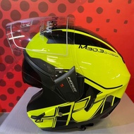 HELMET GIVI OPEN FACE M30.2 D-VISOR GRAPHIC ECHO NEON YELLOW ( DOUBLE VISOR )