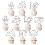 36 PCS 25th Anniversary Cupcake Toppers 25th Silver Wedding Anniversary Cupcake Picks DoubleSided Pr