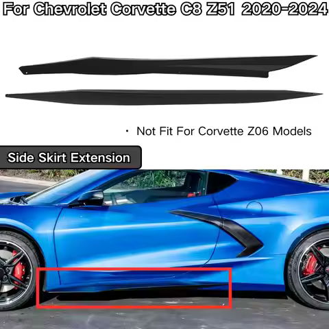 For Chevrolet Corvette C8 Z51 2020-2024 Side Skirt Extension Glossy Black Carbon Fiber Painted Car A