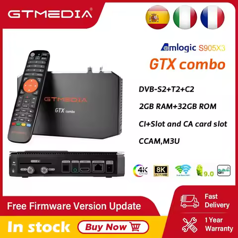 GTMEDIA GTX COMBO 4K/8K UHD Android 9.0 Satellite TV Receiver,DVB-S2/T2/C,2G+32G,Support M3U/CCAM,CA