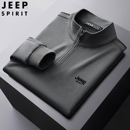 JEEP SPIRIT เสื้อสเวตเตอร์สำหรับผู้ชายเสื้อกันหนาวแฟชั่นปักลายแนวสปอร์ตใส่สบายมีปกตั้งครึ่งเสื้อกันห