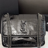 ysl 聖羅蘭黑銀小號亮面牛皮Niki單肩斜挎包流浪包 有盒子 塵袋