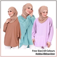 FC Mart -  Plain Women Blouse / Baju Blause Muslimah / Long Sleeves Waffle T Shirt / Baju Lengan Panjang / Blause Wanita