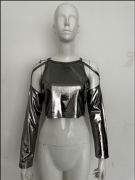 Áo Biểu Diễn AESPA Metal Color 2024 Mới Áo Biểu Diễn K-pop Jazz Dance Cổ Treo Quần Áo Sân Khấu Áo Kh