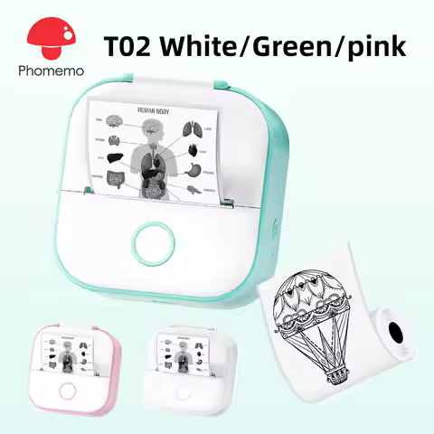Phomemo T02 Mini Portable Printer Thermal Printing 53mm Sticker Wireless Inkless Mini Pocket Printer