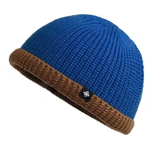 Fashion Thickened Knitted Beanie Stretchy Fit Contrast Cuff Cuffed Beanie Wind Resistant Men's Beani