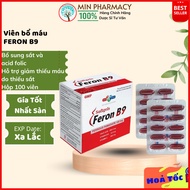 Feron B9 pills Supplement iron, folic acid and B vitamins Prevent anemia Mediphar Box of 100 pills
