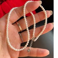 Beautiful and shiny real freshwater pearl necklace with beads 3.6 mm to 3.8 mm long 39 + 2 cm 925 si