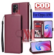 OPPO A96 Leather Flip Cover Wallet Case Kulit - Casing Dompet Case Wallet Leather Flip Case OPPO A96