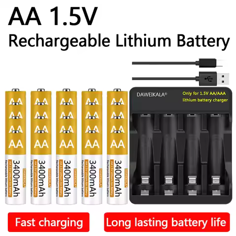 1.5V AA Rechargeable Battery 3400mAh Lithium-ion Battery AA for remote control mouse fan Alarm clock