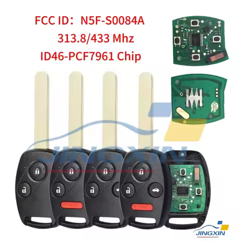 Jingxin 2/3/4 Buttons Remote Fob N5F-S0084A 313.8/433MHz Id46 PCF7961 Chip Car Key For CIVIC STREAM 