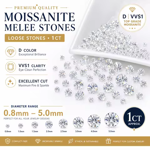 Melee Moissanite Round Cut Moissanite Loose Stone D VVS1 8 Hearts 8 Arrows GRA Certified D VVS1 Exce