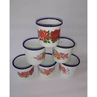 Enamel Cup/ Old-School Zinc Cup With Flower Pattern 6cm