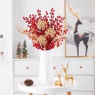 Simulation Of Red Holly Fruit Rich Fruit Gold Artificial Eucalyptus Leaves Christmas Flower Arrangement Home Vase Decoration