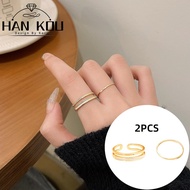 HANKOU-Women's Titanium Ring Set 2Pcs Anti-Rust Korean Aesthetic Women's Ring Adjustable Size C-17
