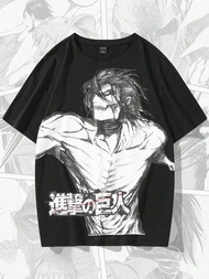 ROMWE X Attack on Titan 男士身形和日文字母圖案t恤